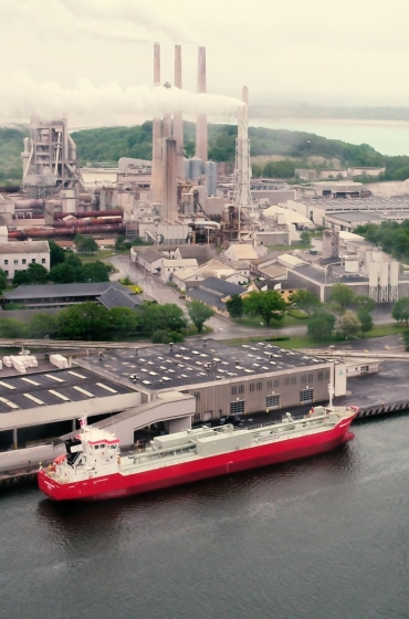 Cement carrier at Aalborg Portland's cement plant, supplier of cement for the Fehmarnbelt tunnel