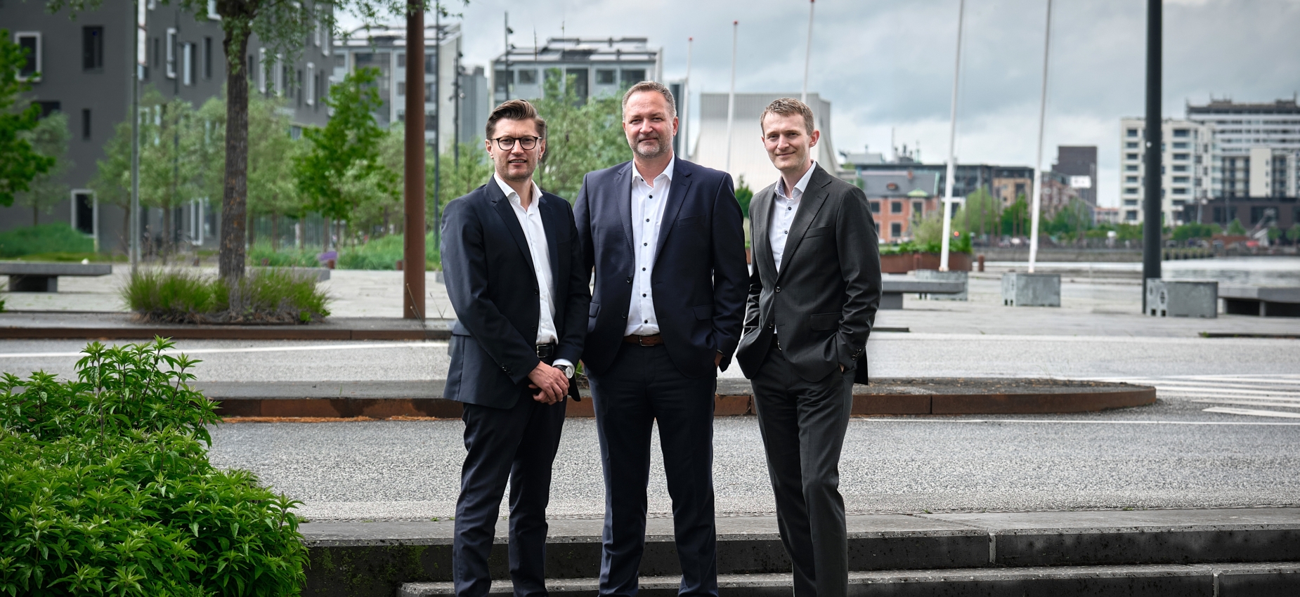 Lars Bender, Jakob Nygaard Andersen and David Kjølby Krøger of BenderKrøger standing outdoors